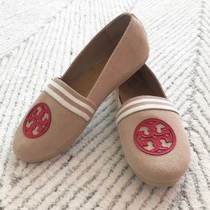 Tory Burch Canvas Flats with Red Logo